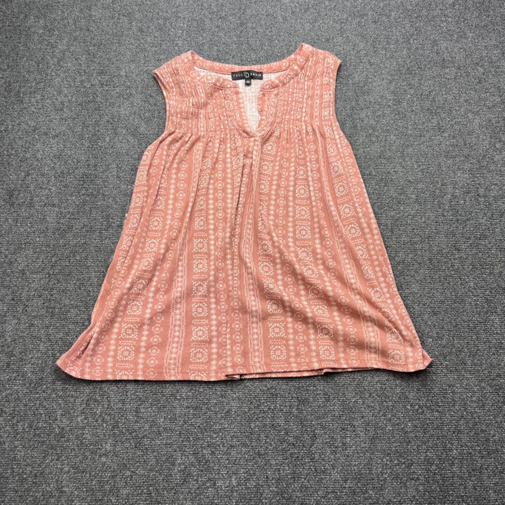 Fred David Boho Split Neck Ribbed Knit Pink Geometric Print Sleeveless Tank Top